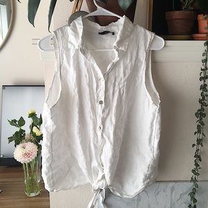 Linen button up tank top by Baci, like Flax linen tops white button down linen